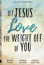 Product Description: This book is a 31 day devotional by authors Connie Witter, Gwen Myrie, and Sherry Riether. This book can also be used as a 10 week group study.</br></br>Watch on Youtube</br></br>Lead a group buy 5 books for $56 (25% off)</br></br>This is NOT a book about how to lose weight. Rather, it is a book about how to be intimate with the Lover of your soul. We have all read books that have given us rules to weight loss, and have gotten a small measure of success, but the results were not lasting because the root problem was not addressed! Losing weight is a journey of the heart. The problem is not what you’re eating, but what you’re believing. Jesus is the ONLY one who can guide you successfully through the tangled web of erroneous beliefs you have about yourself, lies you believe that are hidden deep within your heart. He is the Lover of your soul, and you will need Him to help you every step of the way!</br></br>The journey to weight loss is a personal journey. It will be tailored to your intimate needs. You can be sure that Jesus will get you to the other side of what, right now, may seem overwhelming. Are you ready to have the way you think and believe about yourself transformed? Have you come to the end of your own self-effort? Are you ready to let Jesus love the weight off of youbecause that is where permanent weight loss begins!</br></br>Week 1: Sherry Riether</br></br>Day 1 Let Jesus love the weight off of you</br></br>Day 2 Come to the Throne of Grace</br></br>Day 3 Not My Will Power, but His Real Power</br></br>Week 2: Gwen Myrie</br></br>Day 4 Help Me, Jesus</br></br>Day 5 You’re tall and thin like a palm tree</br></br>Day 6 It’s a Heart Issue </br></br>Week 3: Connie Witter</br></br>Day 7 The Struggle is Over! You Have the Mind of Christ-</br></br>Day 8 Let Jesus Change the Way You Think</br></br>Day 9 Negative Thoughts are not your thoughts</br></br>Week 4: Sherry Riether</br></br>Day 10 Recognize the Lies that Have Held You Captive</br></br>Day 11 Let Jesus Love you out of your secrets</br></br>Day 12 Your Exodus- Let Jesus Lead you Out</br></br>Week 5 Gwen Myrie</br></br>Day 13 You’re Not Defined by your failures</br></br>Day 14 Understand Your Value! You are Worthy!</br></br>Day 15 Whose House is this anyway?</br></br>Week 6 Connie Witter</br></br>Day 16 There’s Nothing At All Wrong with You</br></br>Day 17 We Will Do It Together</br></br>Day 18 Healthy by Design</br></br>Week 7: Sherry Riether</br></br>Day 19 Overwhelmed No More</br></br>Day 20 You Lack Nothing</br></br>Day 21 From bondage to freedom</br></br>Week 8: Gwen Myrie</br></br>Day 22 Reigning through Righteousness</br></br>Day 23 So Long Self-Effort</br></br>Day 24 Guilt Free Eating</br></br>Week 9: Connie Witter</br></br>Day 25 Sin Has Lost it’s Power</br></br>Day 26 Let Go of the Weight that Hinders your Progress </br></br>Day 27 Jesus- Your Way of Escape</br></br>Week 10: Gwen Myrie & Sherry Riether</br></br>Day 28 Resurrected to a Brand New Life</br></br>Day 29 Only believe</br></br>Day 30 Deliverance from Wandering in the Dessert</br></br>Day 31 Truly Free- No Going Back to Bondage</br> Let Jesus Love the Weight Off of You Devotional