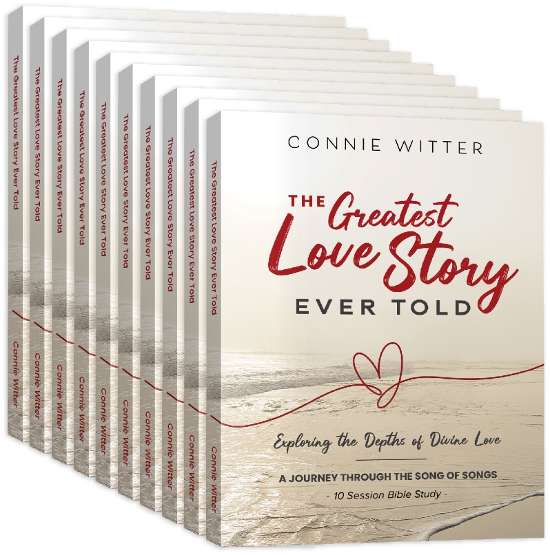 Product Description: You will recieve 10 Bible studies at this discounted price.</br></br>The Greatest Love Story Ever Told is a 10 week Bible Study on the Song of Songs.</br></br>“My Darling, everything about you is beautiful,</br></br>and there is nothing at all wrong with you!”-Jesus</br></br>Song of Songs 4:7 NCV</br></br>How would your life change if you really believed what Jesus says about you? You are His Beloved Bride, and He is your Bridegroom, King. He is passionately pursuing you with His unfailing love to persuade your heart of your true identity in Him. The world will try to define you, the enemy will attempt to lie to you, and your past may try to label you. However, there is only one person Who has the authority to name you - your bridegroom, Jesus! And He says everything about you is beautiful, and there is nothing at all wrong with you! He has named you His beloved, righteous, and flawless bride.</br></br>Join Connie on a 10 week journey through the Song of Songs and explore the depths of Divine love. This poetic book of the Bible is a personal love song that Jesus sings over you. Bask in the song’s beautiful lyrics, and discover the freedom that can only be found in the arms of Perfect Love. As you embrace the name that Jesus has given you, you will bear the fruit of your true identity as the Beloved Bride of the King of kings.</br></br>So let’s go deeper into greater intimacy with Jesus, and uncover the treasures within each verse of the Song of Songs. You will discover that you and Jesus are the main characters of the Greatest Love Story Ever Told!</br></br>“I am truly His Rose- the very theme of His song!”</br></br>Song of Songs 2:1</br></br>Other Resources Available</br></br>Video teaching: Connie will be teaching an updated version of this study beginning September 18, 2024. The 10 video teachings that goes along with the Bible study will be availabel to watch on Connie’s ministry website at conniewitter.com or you can download her ministry app and cast the video teaching to your smart TV.</br></br>Audio teaching: 10 audio teachings that go along with each week can be found on Connie Witter’s ministry App & website</br></br>Bible study package: If you would like to lead a group through this study, discounted group packages can be purchased at conniewitter.com</br> The Greatest Love Story 10 Bible Study Package