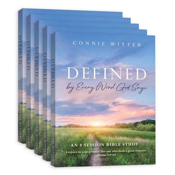 Product Description: PREORDERConnie's New Bible study!This is a 5 book Bible study package. Available for shipping on July 28, 2026</br></br>Are you ready to stop living defined by fear, past failures, symptoms, or other people’s opinions—and start living defined by every word God speaks?</br></br>In this fresh, expanded edition of Connie’s beloved Bible study, God’s Great & Precious Promises, Defined by Every Word God Says is an eight-week treasure hunt through Scripture that will reshape how you see yourself. With heartfelt testimony, practical teaching, and soul-stirring truth, Connie guides you to:</br></br>Discover your true identity in Christ—“I am who He says I am.” </br>Replace labels, lineage, and circumstances with God’s promises. </br>Activate the divine life of God that dwells within you. </br>Respond to God’s Word so peace, healing, and victory become your daily experience.</br></br>Each Bible study lesson includes Scripture, personal stories, and reflection questions to help you internalize and live out these life-changing truths. Whether you’re new to Scripture or have walked with the Lord for years, this journey will renew your thinking, strengthen your faith, and empower you to live boldly as an heir of God.</br></br>Step into the freedom of being defined by His promises—begin today.</br></br>Other Resources Available</br></br>Ministry App: Download Connie Witter’s app by searching Because of Jesus Ministries in your App Store.</br></br>Audio/Video Teaching: 8 accompanying audio/video teachings are available on the BOJM App, the BOJM website: conniewitter.com or on the youtube ministry channel: https://www.youtube.com/@ConnieWitter</br> Defined by Every Word God Says 5 Bible study PKG