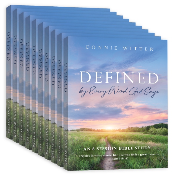 Product Description: Preorder Connie's New Bible study. This is a 10 book Bible study package. This will be available for shipping on July 28, 2026</br></br>Are you ready to stop living defined by fear, past failures, symptoms, or other people’s opinions—and start living defined by every word God speaks?</br></br>In this fresh, expanded edition of Connie’s beloved Bible study, God’s Great & Precious Promises, Defined by Every Word God Says is an eight-week treasure hunt through Scripture that will reshape how you see yourself. With heartfelt testimony, practical teaching, and soul-stirring truth, Connie guides you to:</br></br>Discover your true identity in Christ—“I am who He says I am.” </br>Replace labels, lineage, and circumstances with God’s promises. </br>Activate the divine life of God that dwells within you. </br>Respond to God’s Word so peace, healing, and victory become your daily experience.</br></br>Each Bible study lesson includes Scripture, personal stories, and reflection questions to help you internalize and live out these life-changing truths. Whether you’re new to Scripture or have walked with the Lord for years, this journey will renew your thinking, strengthen your faith, and empower you to live boldly as an heir of God.</br></br>Step into the freedom of being defined by His promises—begin today.</br></br>Other Resources Available</br></br>Ministry App: Download Connie Witter’s app by searching Because of Jesus Ministries in your App Store.</br></br>Audio/Video Teaching: 8 accompanying audio/video teachings are available on the BOJM App, the BOJM website: conniewitter.com or on the youtube ministry channel: https://www.youtube.com/@ConnieWitter</br> Defined by Every Word God Says 10 Bible study PKG